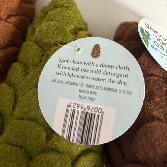 Trader Joe Felted Wool Pine Cones Set of three NEW Brown and Green - Picture 5 of 6